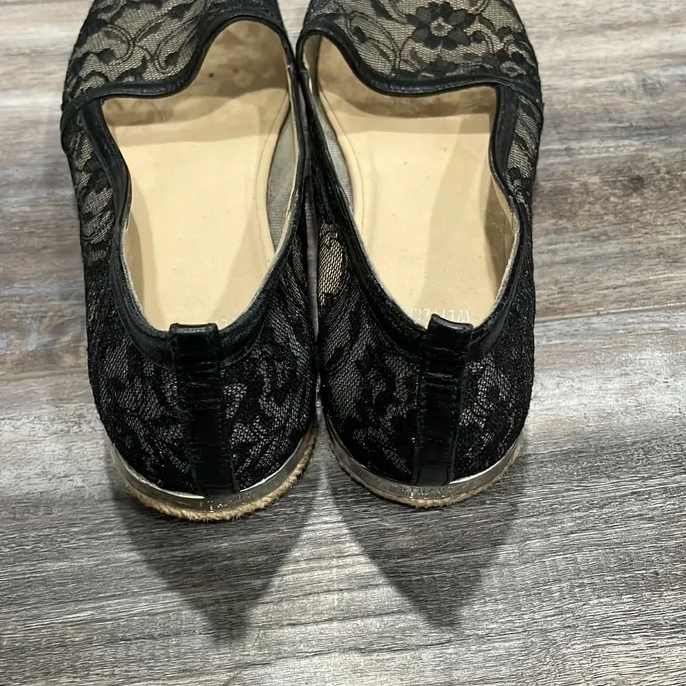 Stuart Weitzman Meshuga black lace espadrille flats